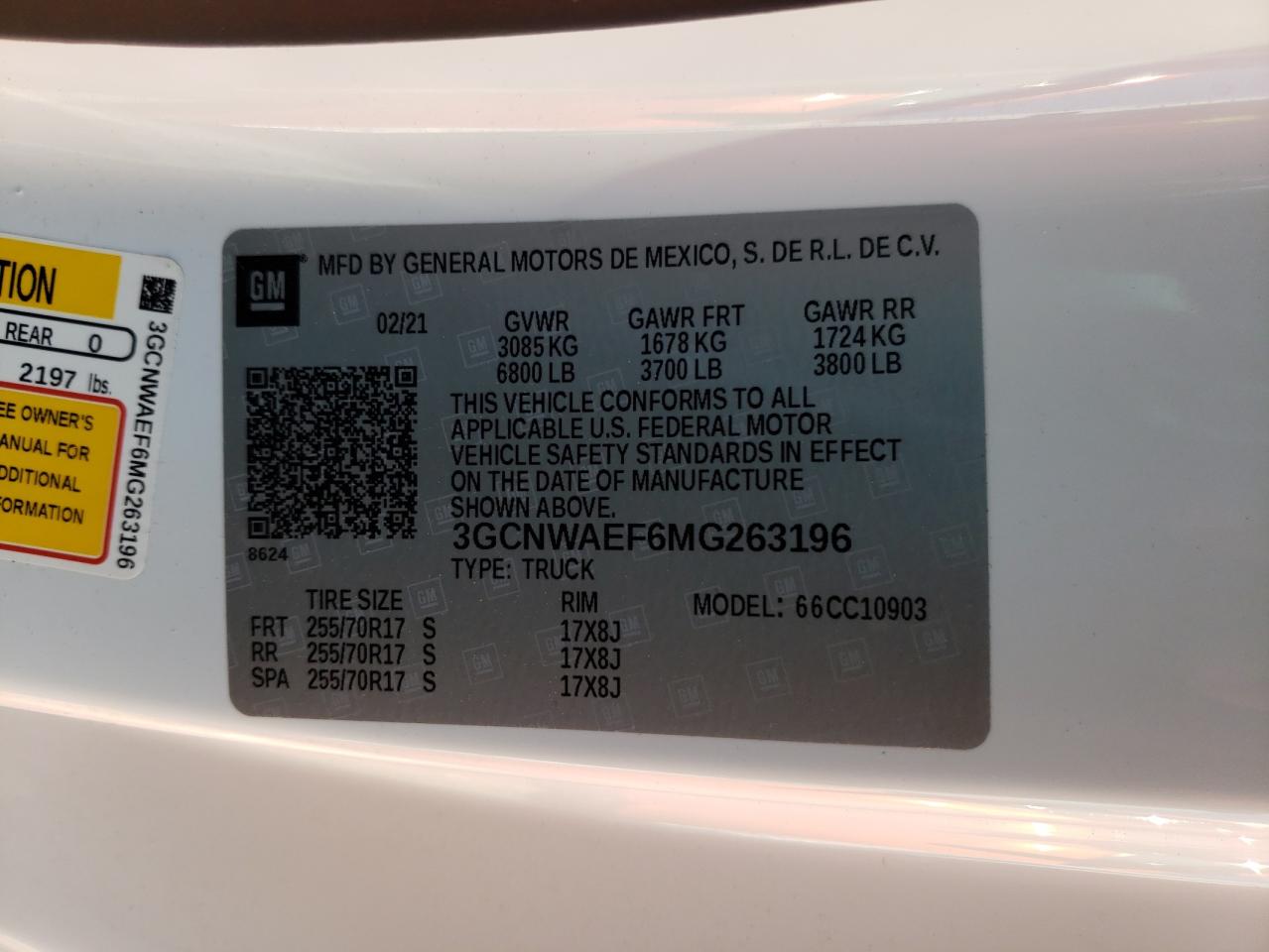 Photo 10 from auction – 2021 CHEVROLET SILVERADO with VIN 3GCNWAEF6MG263196