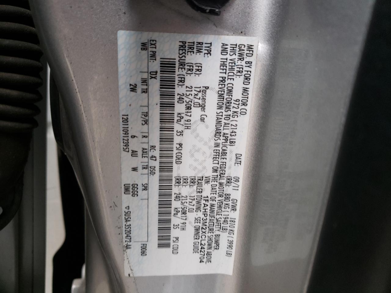 Фото 10 с аукциона – 2012 FORD FOCUS SEL с VIN 1FAHP3M2XCL242704