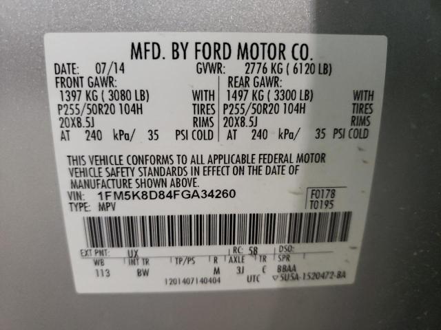 Photo 10 from auction – 2015 FORD EXPLORER X with VIN 1FM5K8D84FGA34260