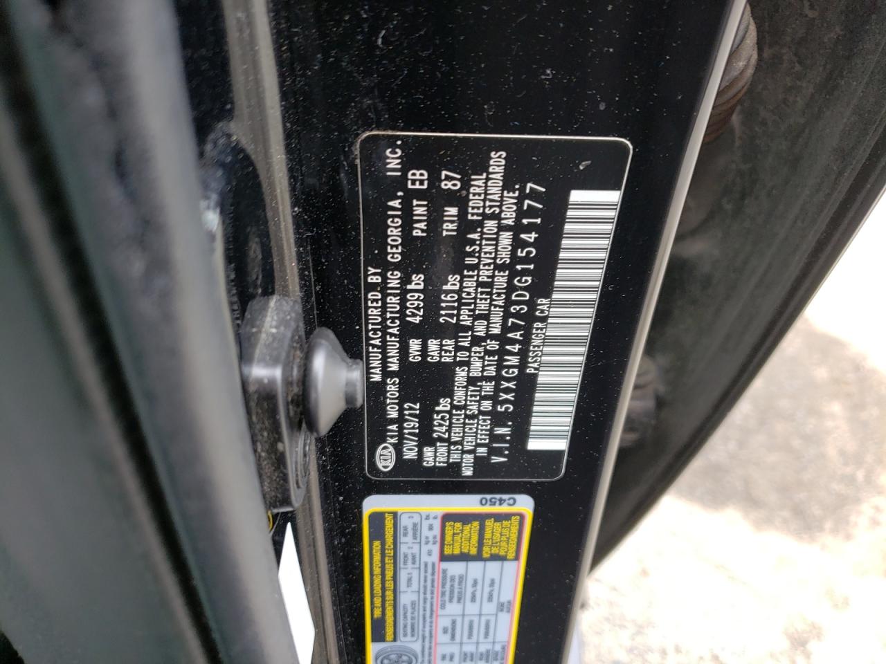 Photo 11 from auction – 2013 KIA OPTIMA LX with VIN 5XXGM4A73DG154177