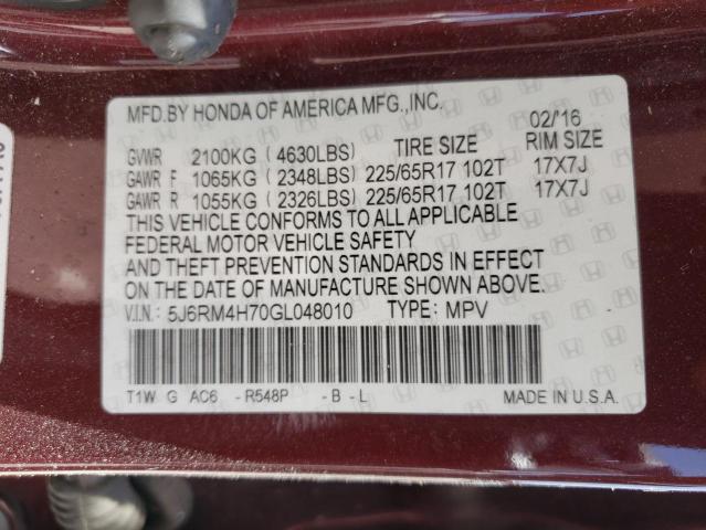 Photo 10 from auction – 2016 HONDA CR-V EXL with VIN 5J6RM4H70GL048010