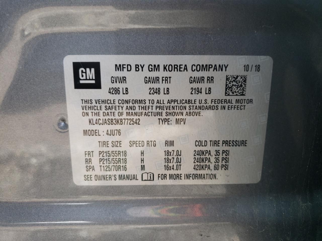 Photo 10 from auction – 2019 BUICK ENCORE PRE with VIN KL4CJASB3KB772542
