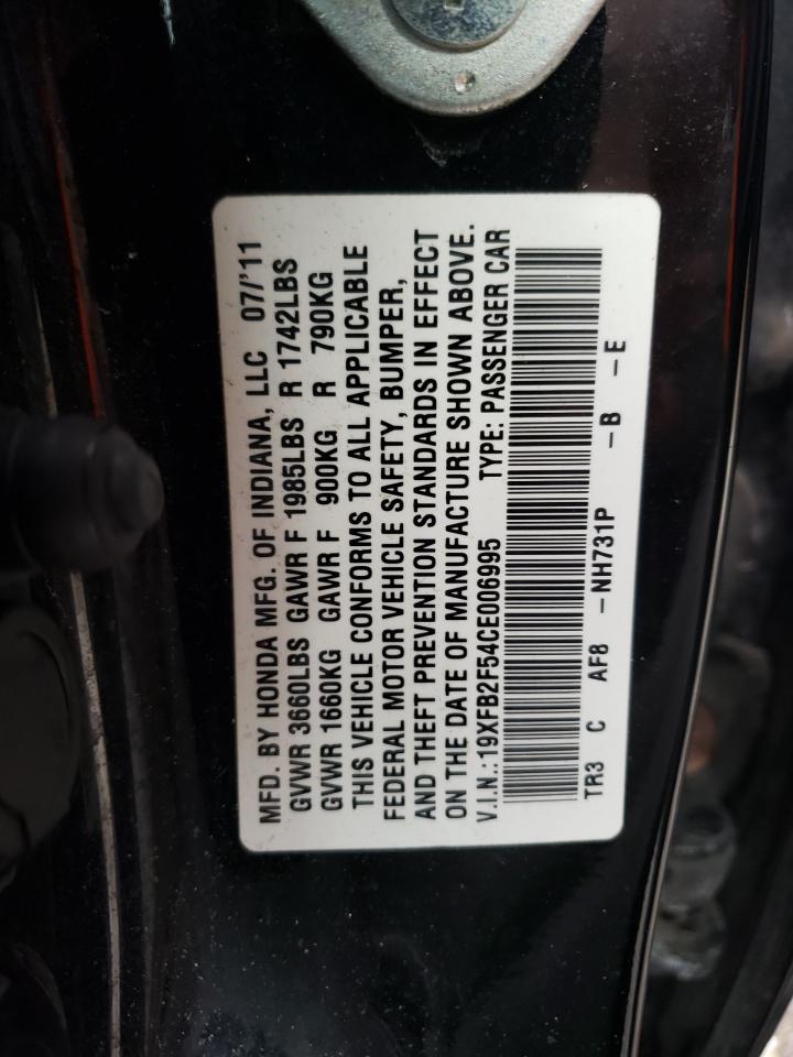 Photo 10 from auction – 2012 HONDA CIVIC LX with VIN 19XFB2F54CE006995