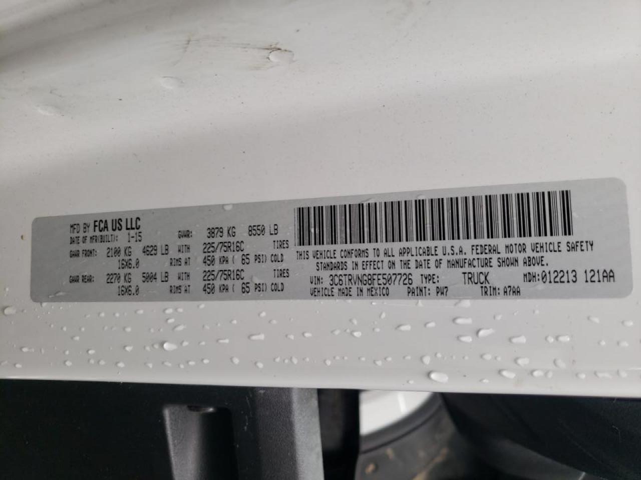 Photo 10 from auction – 2015 RAM PROMASTER with VIN 3C6TRVNG8FE507726