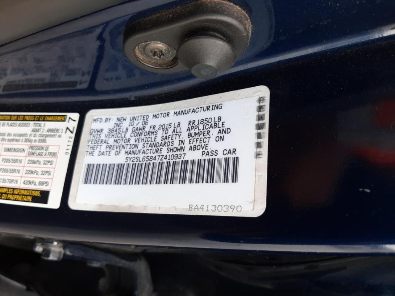 Photo 10 from auction – 2007 PONTIAC VIBE with VIN 5Y2SL65847Z410937
