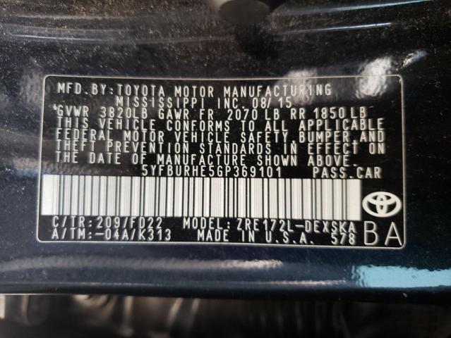 Photo 10 from auction – 2016 TOYOTA COROLLA L with VIN 5YFBURHE5GP369101