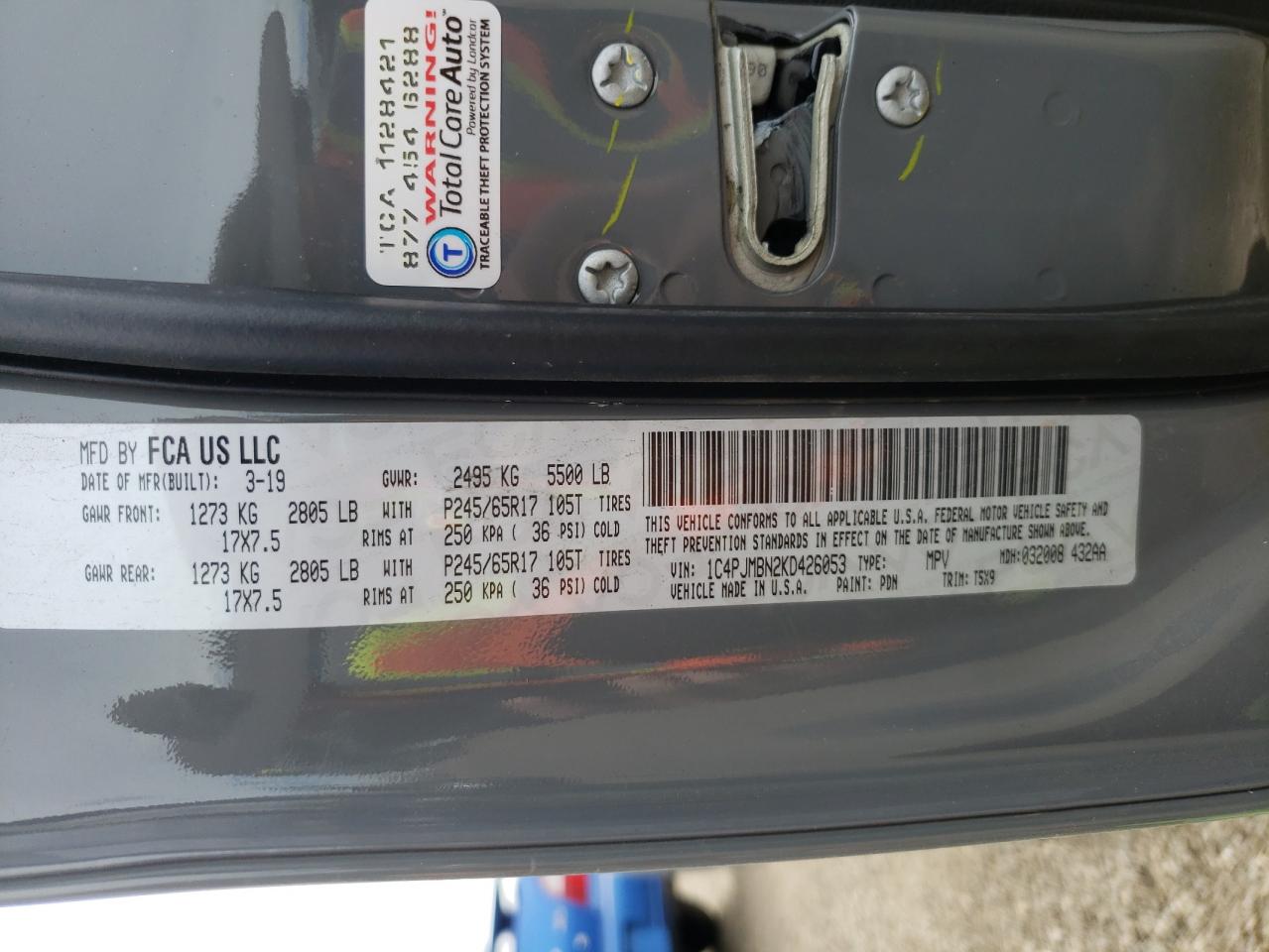 Photo 10 from auction – 2019 JEEP CHEROKEE T with VIN 1C4PJMBN2KD426053