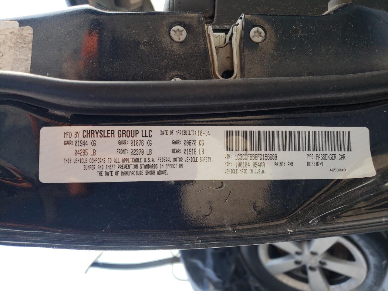 Photo 10 from auction – 2015 DODGE DART SXT with VIN 1C3CDFBB6FD158688