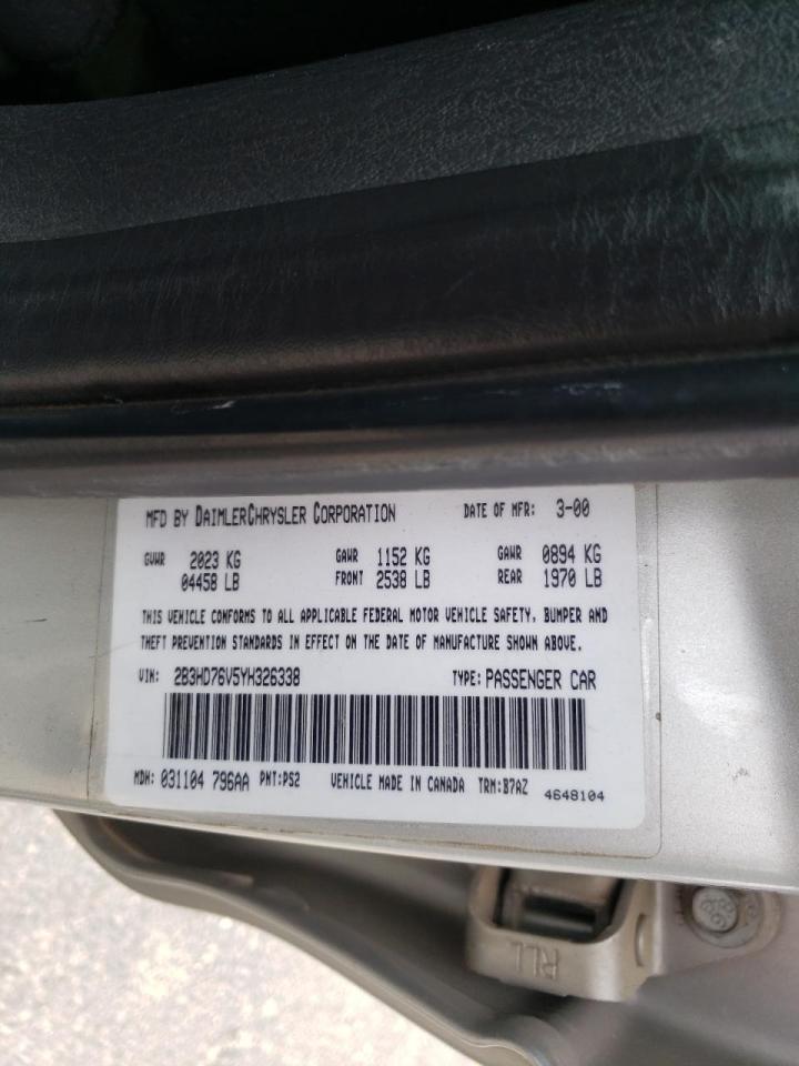 Photo 10 from auction – 2000 DODGE INTREPID R with VIN 2B3HD76V5YH326338