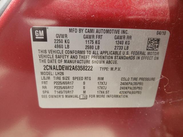 Photo 10 from auction – 2010 CHEVROLET EQUINOX LT with VIN 2CNALDEW2A6358222