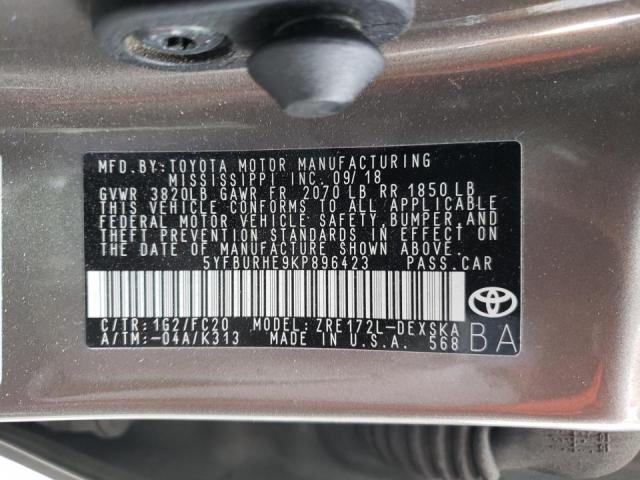 Photo 10 from auction – 2019 TOYOTA COROLLA L with VIN 5YFBURHE9KP896423
