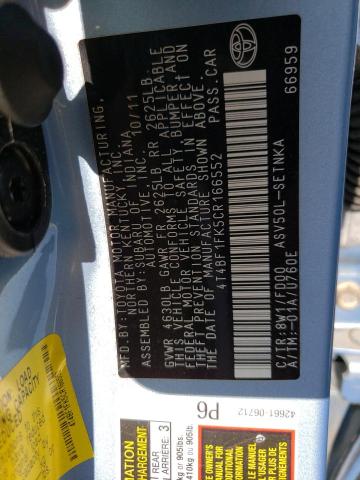 Photo 10 from auction – 2012 TOYOTA CAMRY BASE with VIN 4T4BF1FK5CR166552