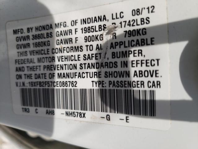 Photo 10 from auction – 2012 HONDA CIVIC LX with VIN 19XFB2F57CE086762