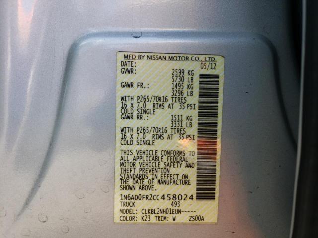 Photo 10 from auction – 2012 NISSAN FRONTIER S with VIN 1N6AD0FR2CC458024