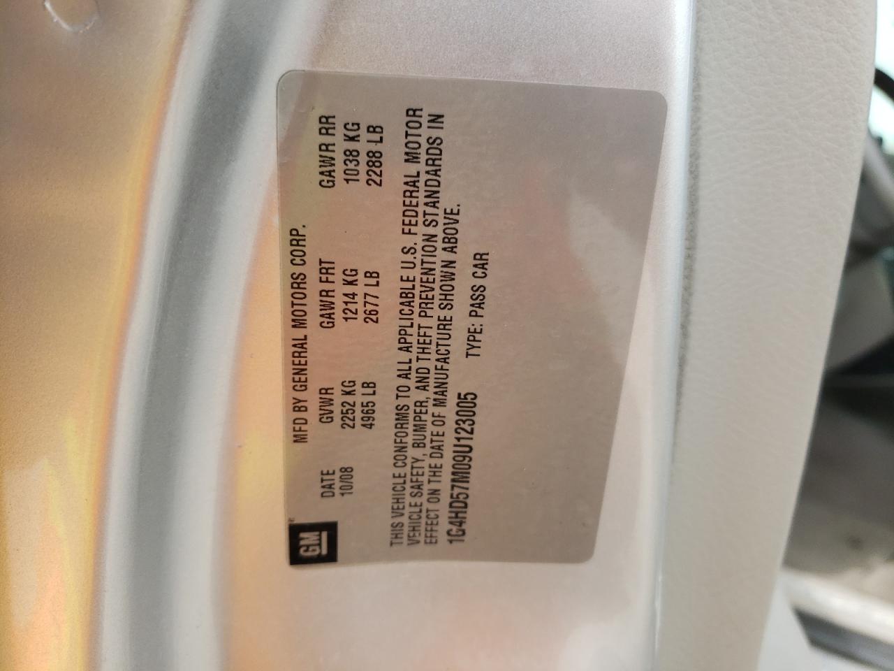 Photo 10 from auction – 2009 BUICK LUCERNE CX with VIN 1G4HD57M09U123005