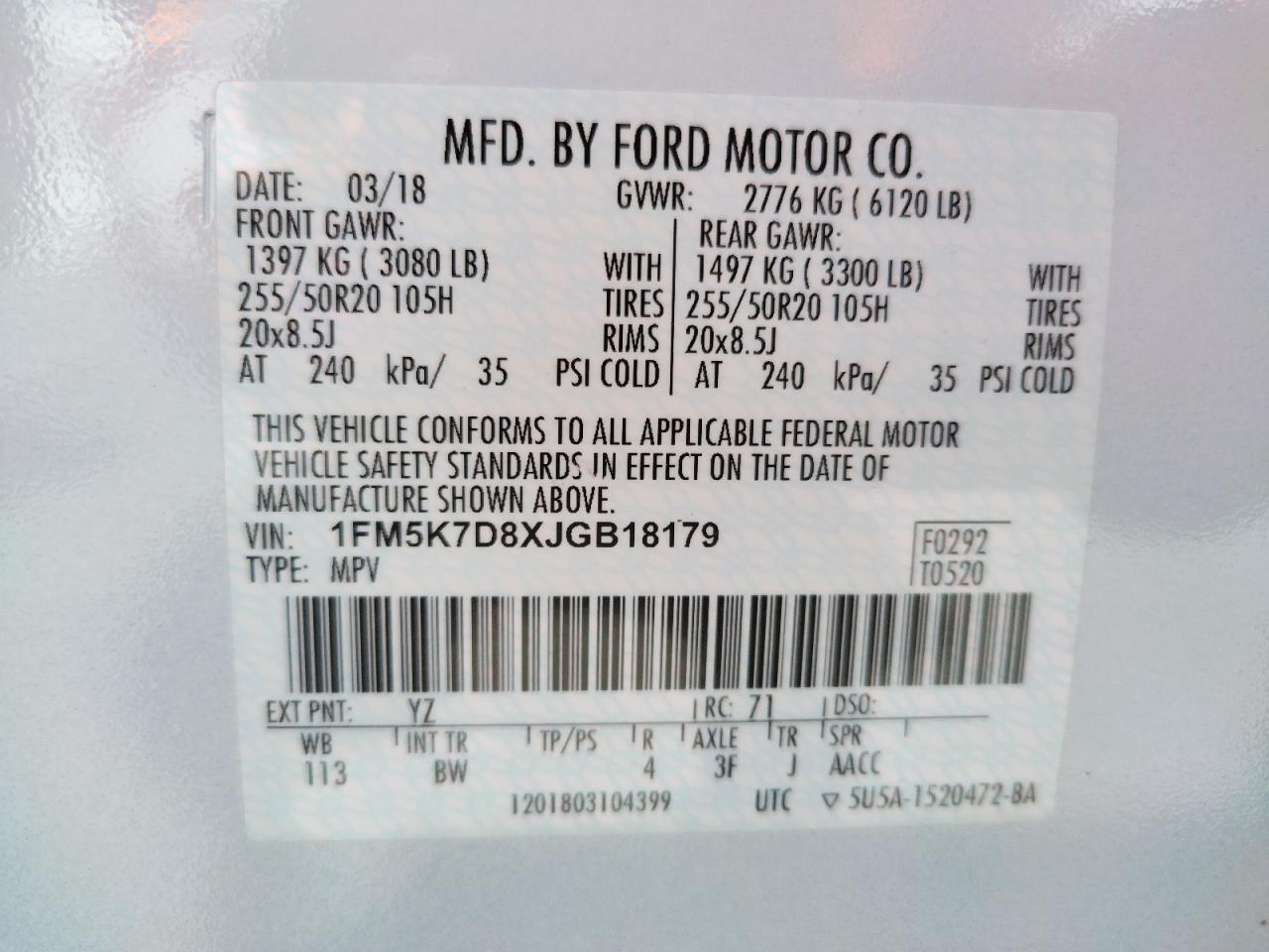 Photo 10 from auction – 2018 FORD EXPLORER X with VIN 1FM5K7D8XJGB18179