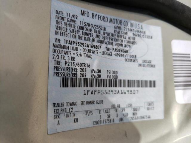 Photo 10 from auction – 2003 FORD TAURUS SES with VIN 1FAFP55293A169807