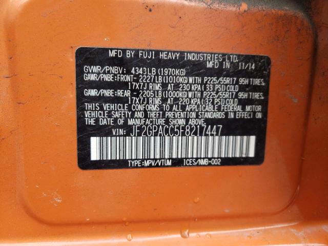 Photo 10 from auction – 2015 SUBARU XV CROSSTR with VIN JF2GPACC5F8217447