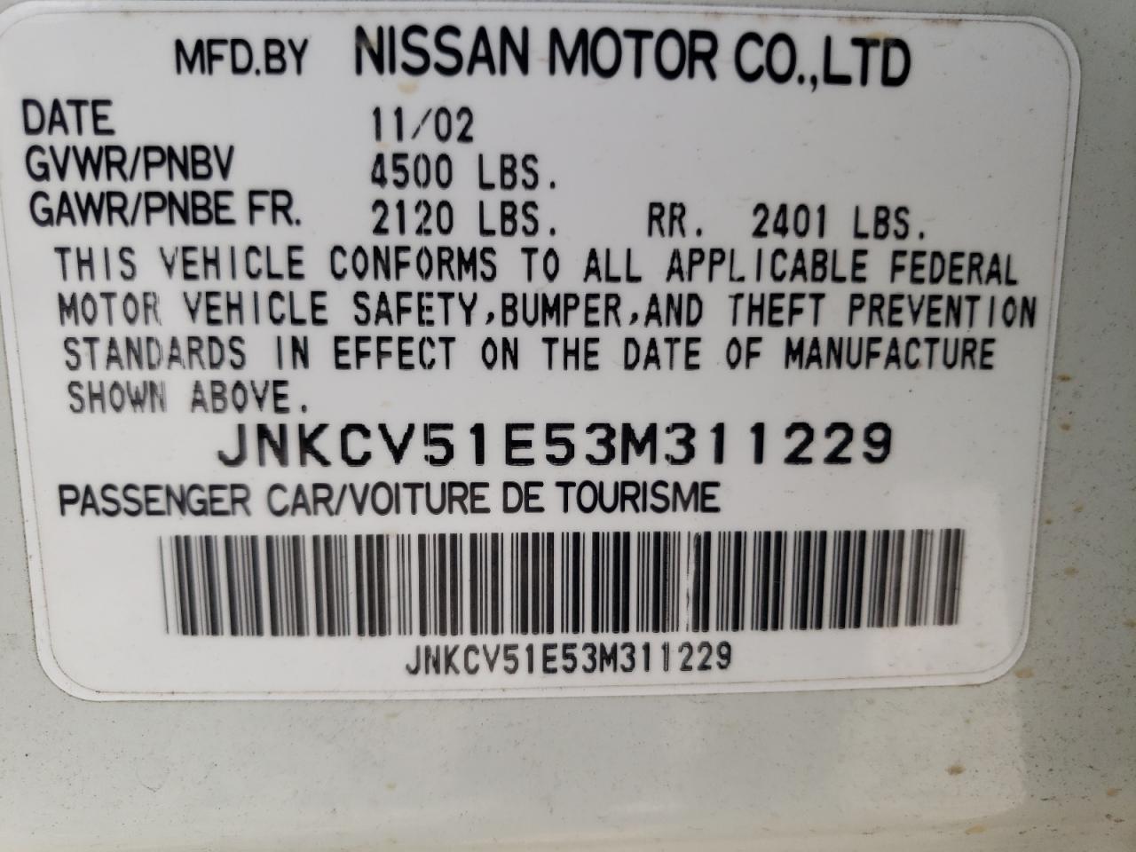 Photo 10 from auction – 2003 INFINITI G35 with VIN JNKCV51E53M311229
