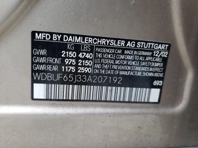 Photo 10 from auction – 2003 MERCEDES-BENZ E 320 with VIN WDBUF65J33A207192