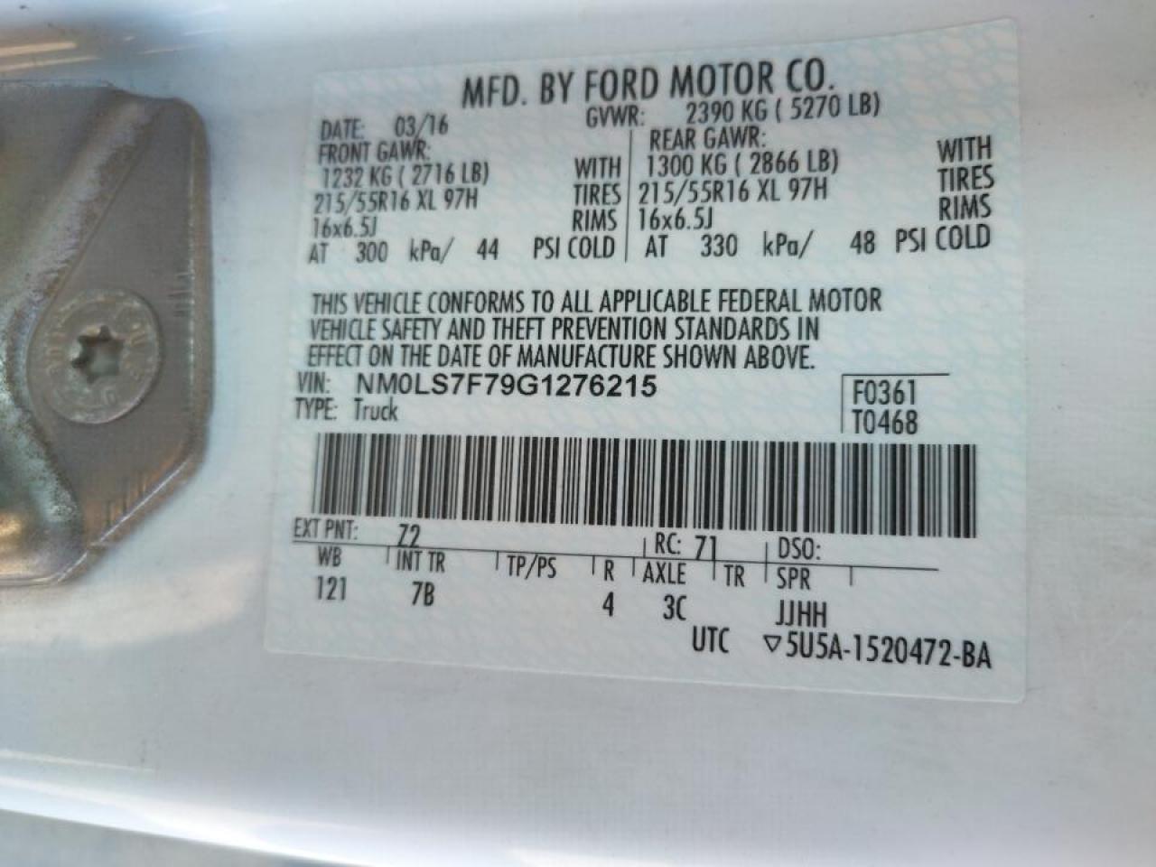 Photo 10 from auction – 2016 FORD TRANSIT CO with VIN NM0LS7F79G1276215