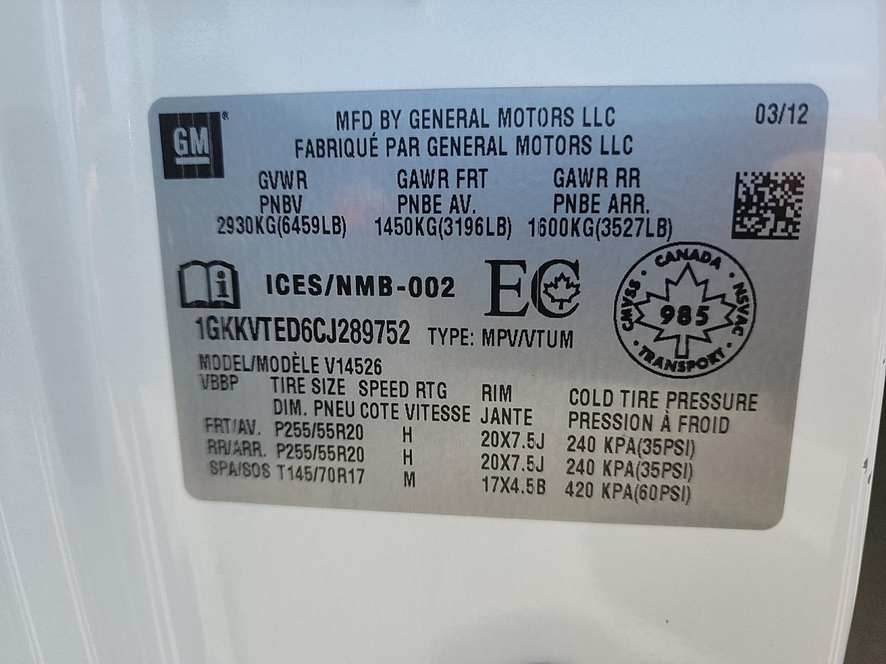 Photo 10 from auction – 2012 GMC ACADIA DEN with VIN 1GKKVTED6CJ289752