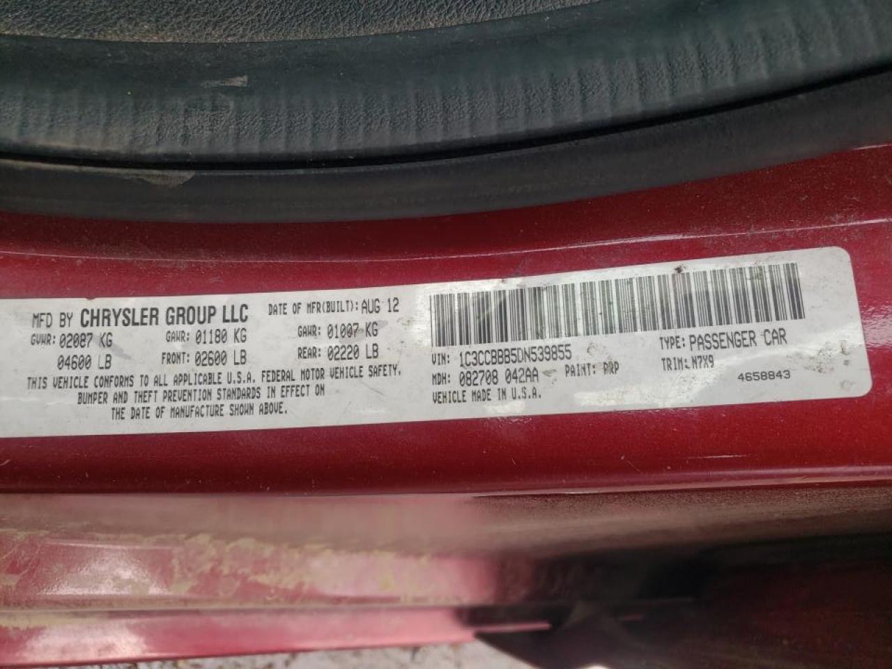 Photo 10 from auction – 2013 CHRYSLER 200 TOURIN with VIN 1C3CCBBB5DN539855