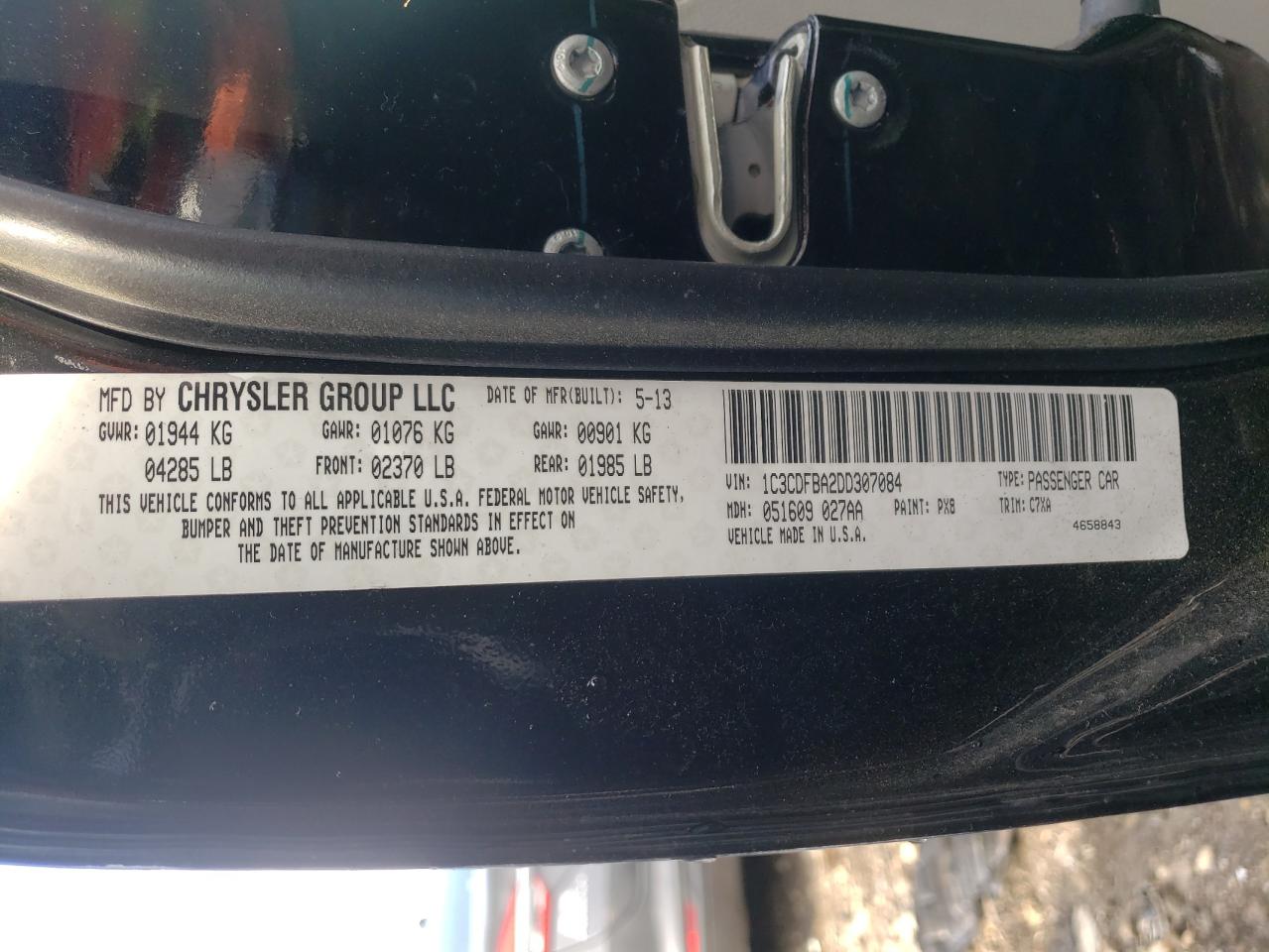 Photo 10 from auction – 2013 DODGE DART SXT with VIN 1C3CDFBA2DD307084
