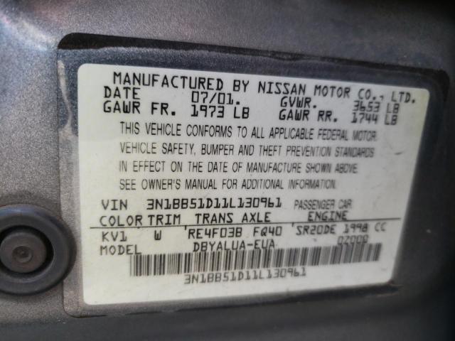 Photo 10 from auction – 2001 NISSAN SENTRA with VIN 3N1BB51D11L130961