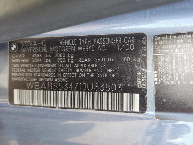 Photo 10 from auction – 2001 BMW 330 CI with VIN WBABS53471JU83803