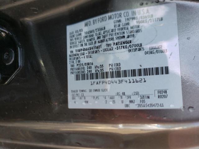 Photo 10 from auction – 2003 FORD MUSTANG with VIN 1FAFP40443F411621