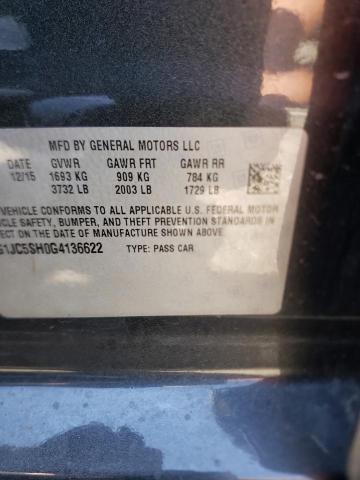 Photo 10 from auction – 2016 CHEVROLET SONIC LT with VIN 1G1JC5SH0G4136622