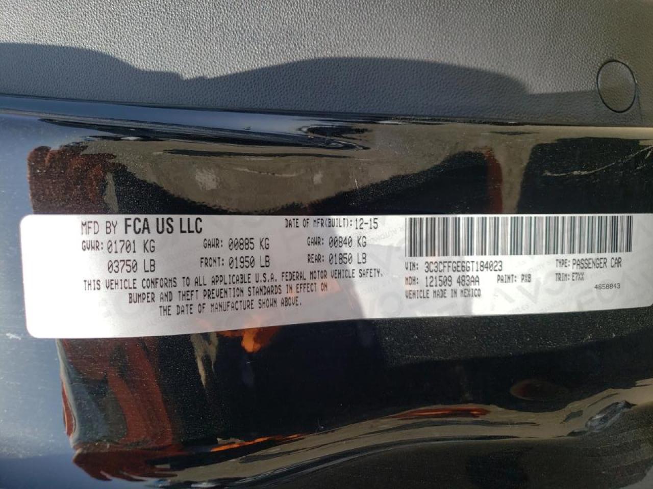 Photo 10 from auction – 2016 FIAT UK with VIN 3C3CFFGE6GT184023