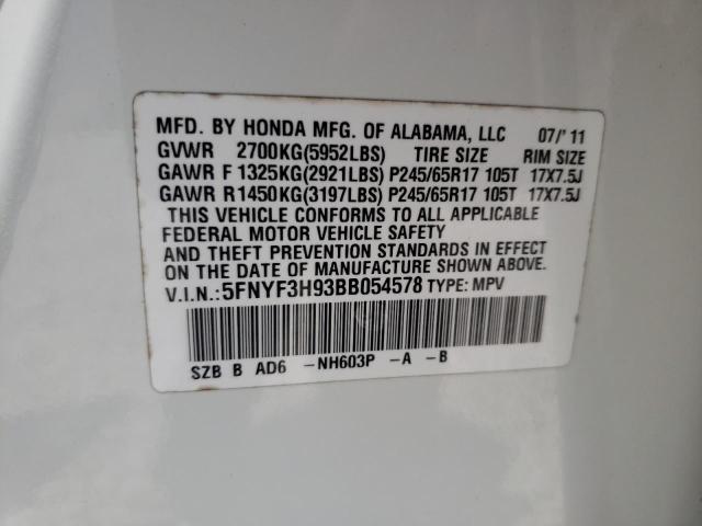 Photo 10 from auction – 2011 HONDA PILOT TOUR with VIN 5FNYF3H93BB054578