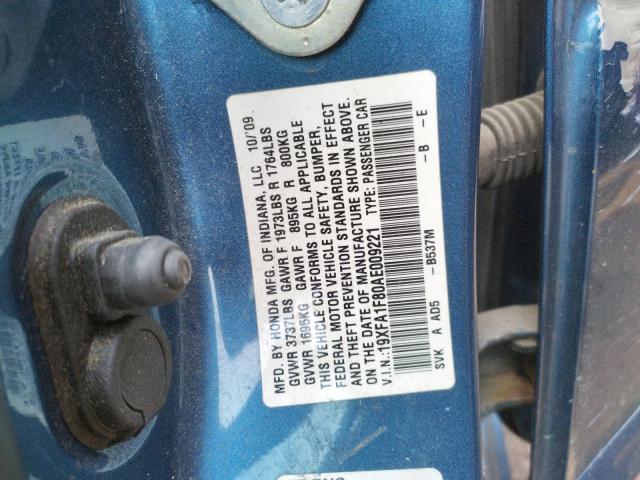 Photo 10 from auction – 2010 HONDA CIVIC EX with VIN 19XFA1F80AE009221