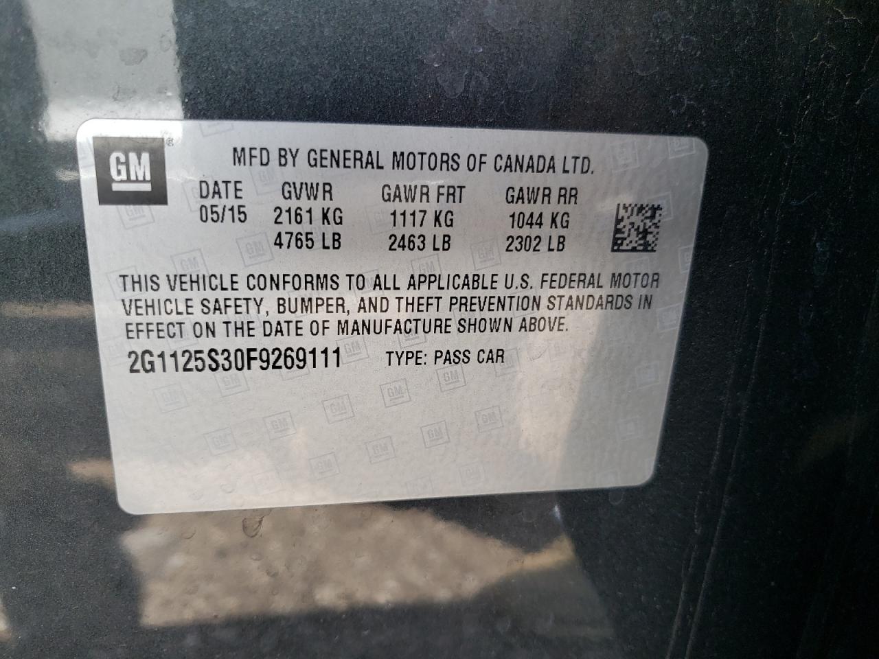 Photo 10 from auction – 2015 CHEVROLET IMPALA LT with VIN 2G1125S30F9269111