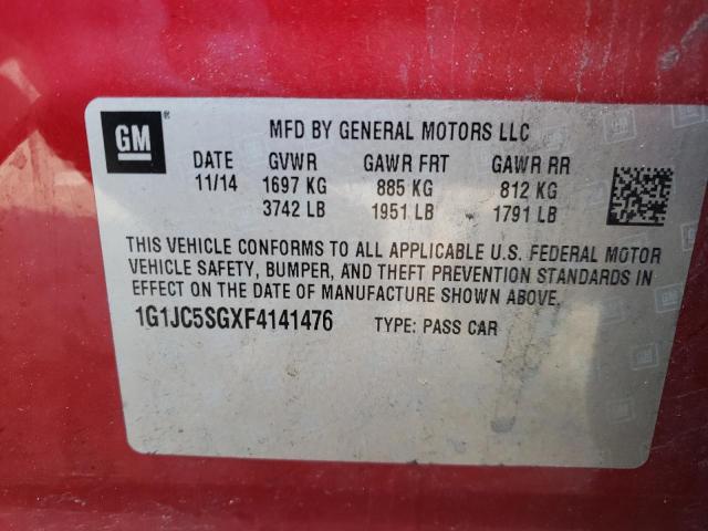 Photo 10 from auction – 2015 CHEVROLET SONIC LT with VIN 1G1JC5SGXF4141476