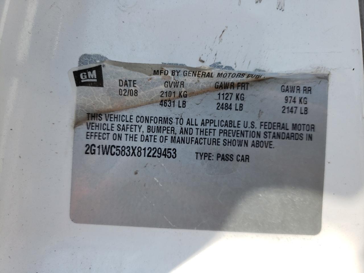 Photo 10 from auction – 2008 CHEVROLET IMPALA LT with VIN 2G1WC583X81229453
