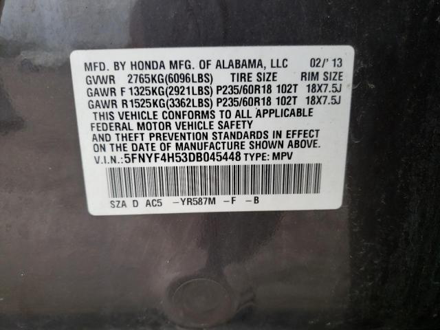 Photo 10 from auction – 2013 HONDA PILOT EXL with VIN 5FNYF4H53DB045448