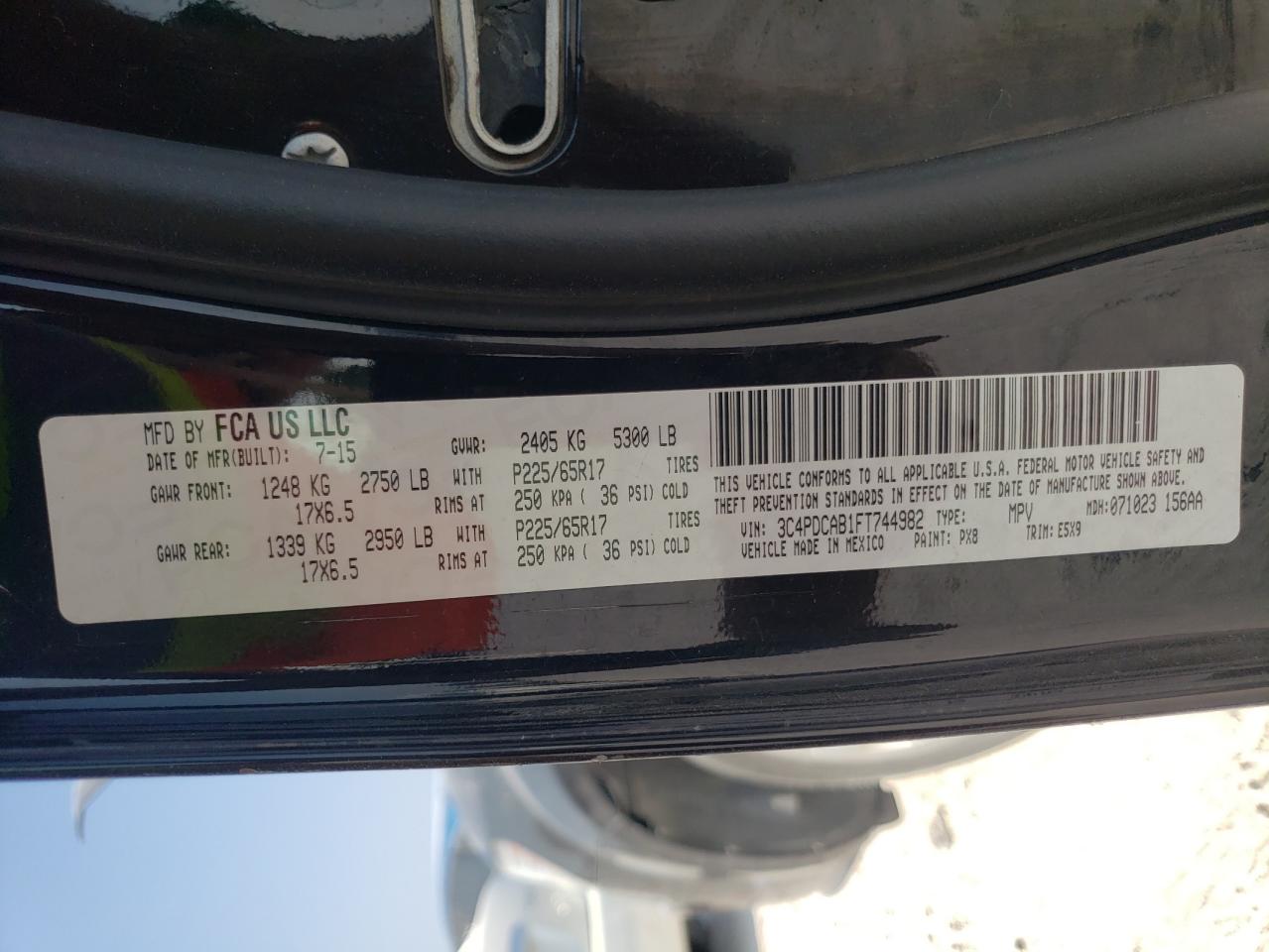 Photo 10 from auction – 2015 DODGE JOURNEY SE with VIN 3C4PDCAB1FT744982