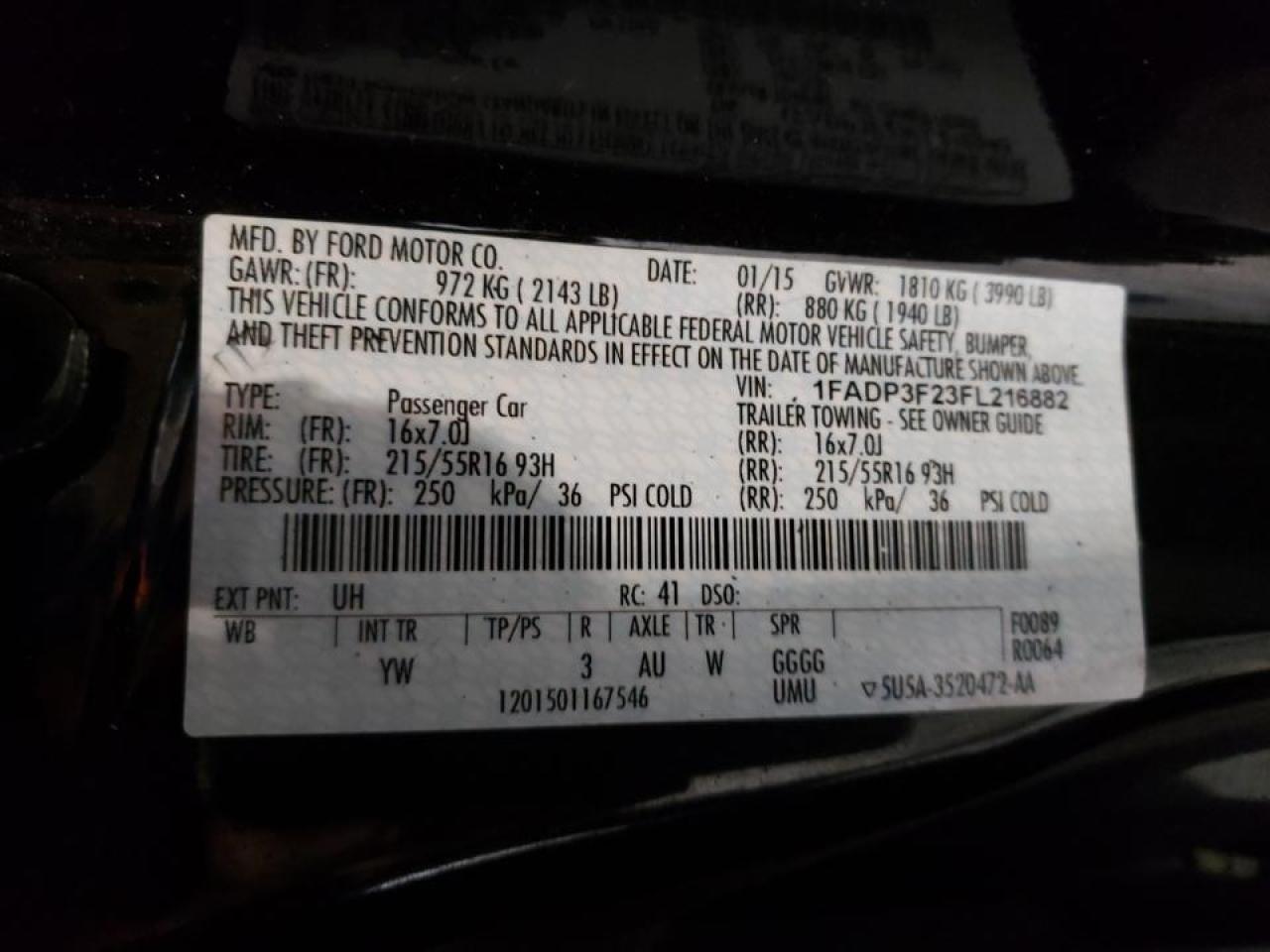Photo 10 from auction – 2015 FORD FOCUS SE with VIN 1FADP3F23FL216882