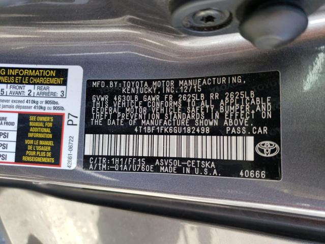 Photo 10 from auction – 2016 TOYOTA CAMRY LE with VIN 4T1BF1FK6GU182498