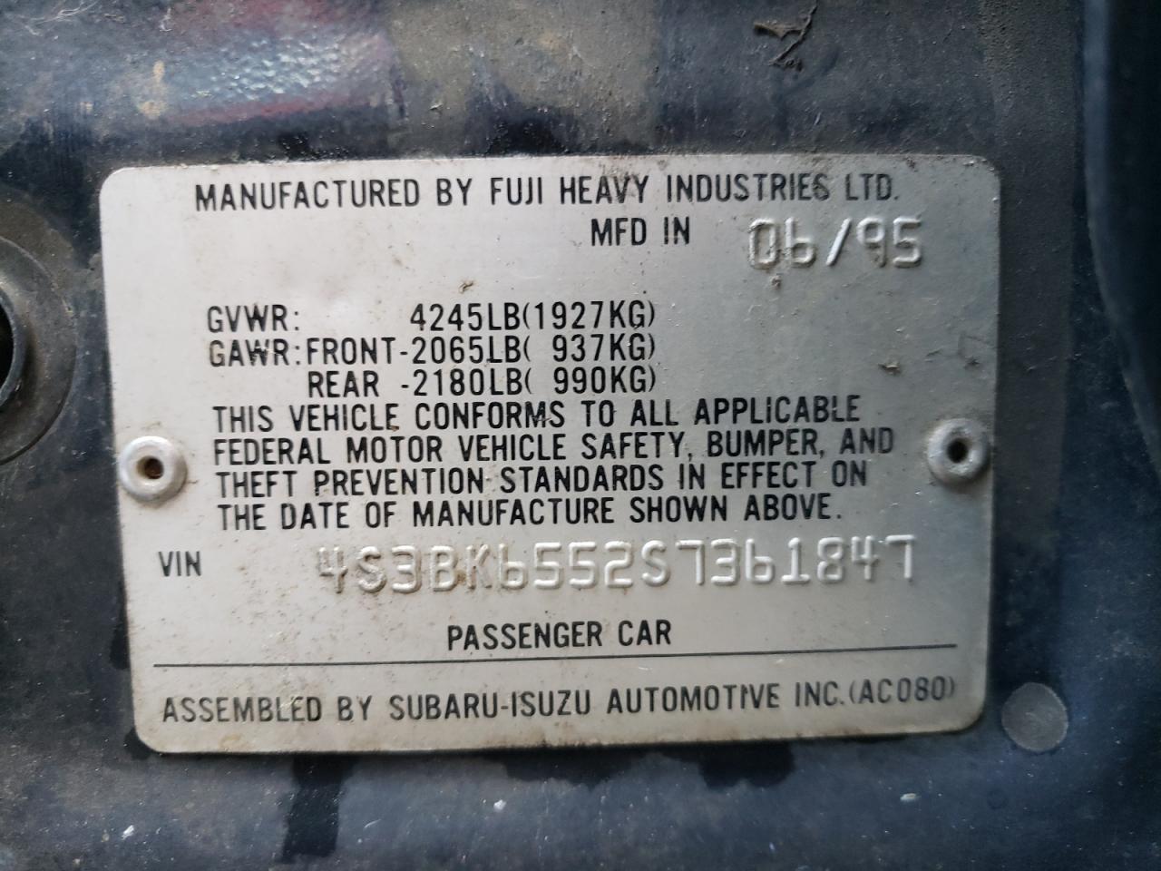 Photo 10 from auction – 1995 SUBARU LEGACY LS with VIN 4S3BK6552S7361847