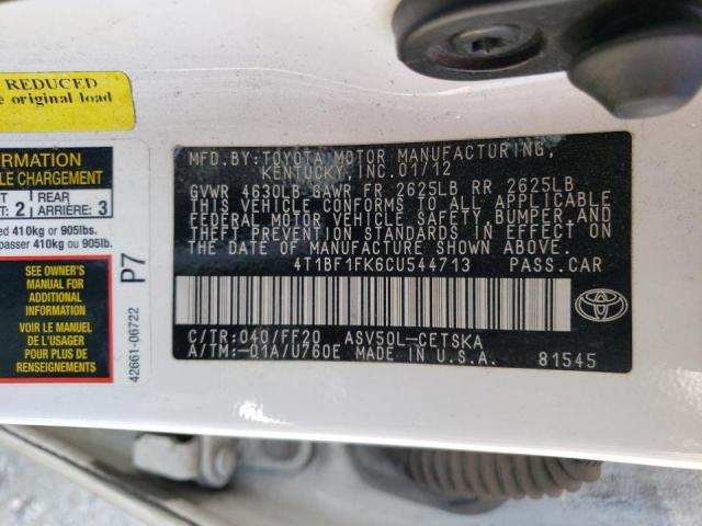 Photo 10 from auction – 2012 TOYOTA CAMRY BASE with VIN 4T1BF1FK6CU544713