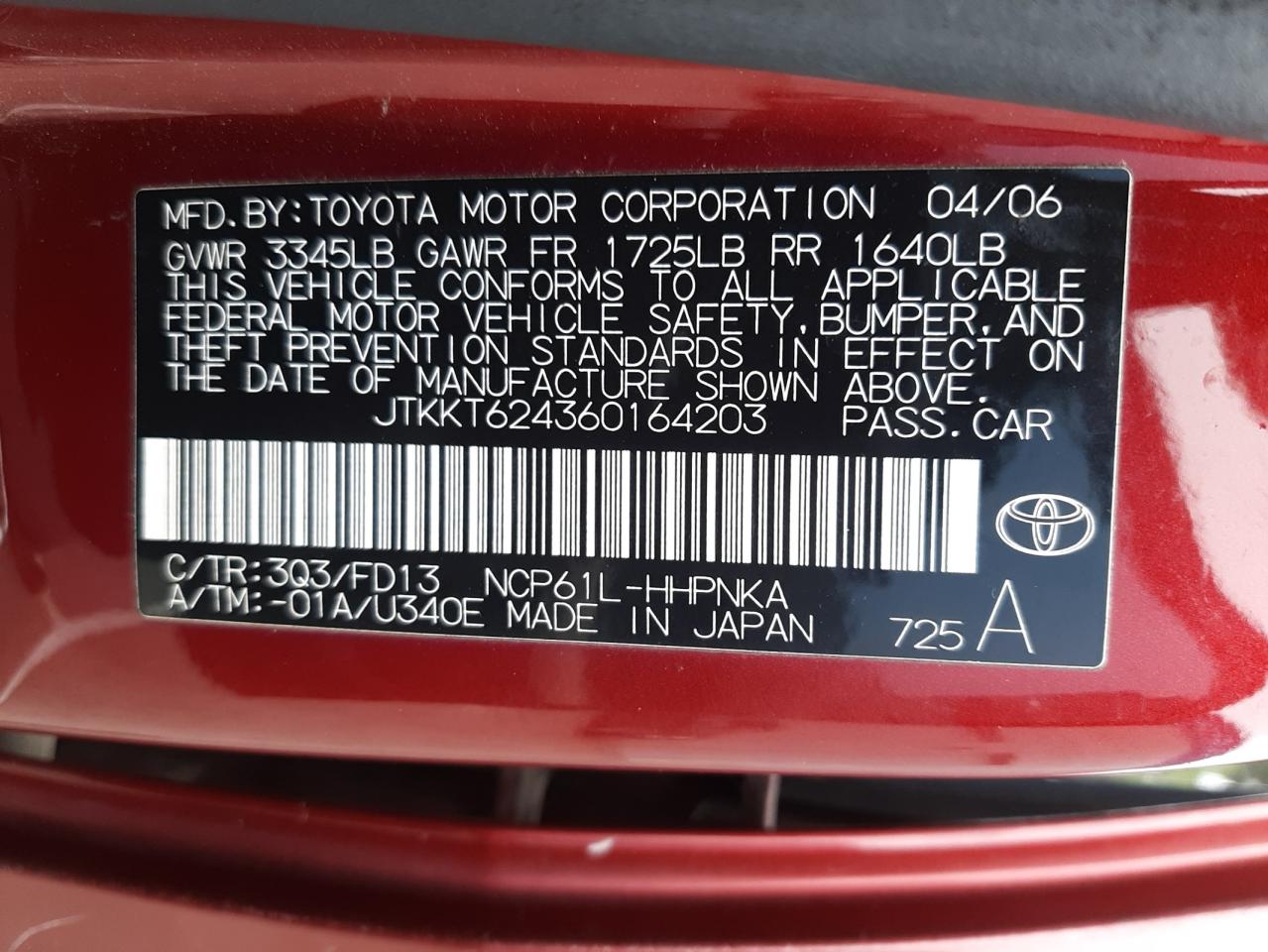 Photo 10 from auction – 2006 TOYOTA SCION XA with VIN JTKKT624360164203