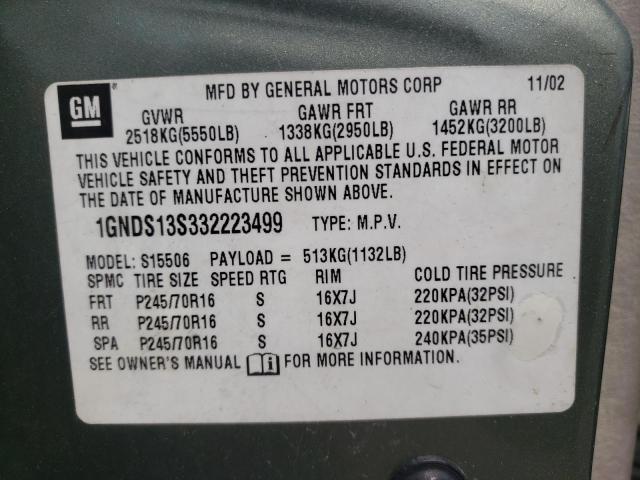 Photo 10 from auction – 2003 CHEVROLET TRAILBLAZE with VIN 1GNDS13S332223499