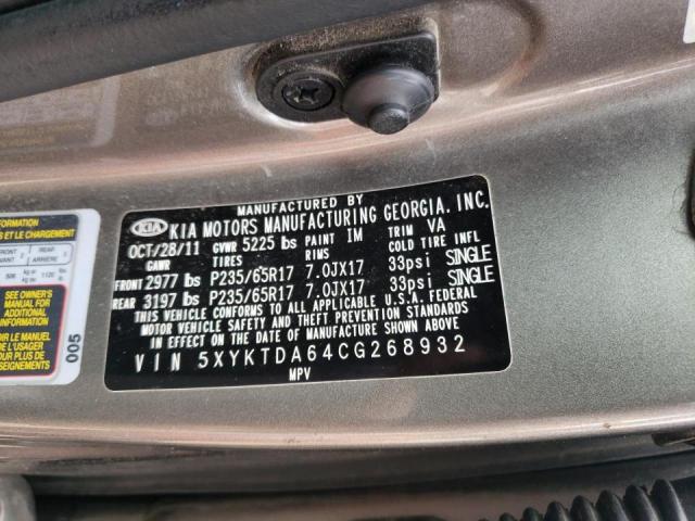 Photo 10 from auction – 2012 KIA SORENTO BA with VIN 5XYKTDA64CG268932
