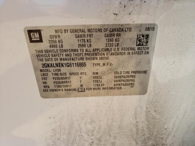 Photo 10 from auction – 2016 GMC TERRAIN SL with VIN 2GKALNEK1G6116865