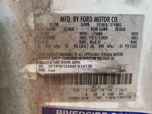 Photo 10 from auction – 2008 FORD F150 SUPER with VIN 1FTPW12568FB34130