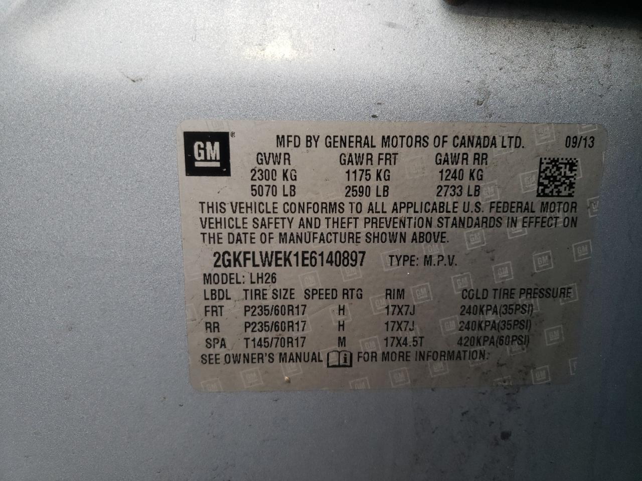 Photo 10 from auction – 2014 GMC TERRAIN SL with VIN 2GKFLWEK1E6140897